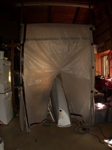 Starboard hull in the tanning booth